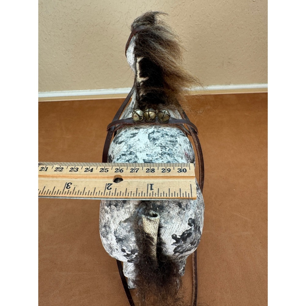 Vintage Primitive Dapple Gray Horse Figurine Wool Mane Western Farmhouse Decor - Picture 6 of 12
